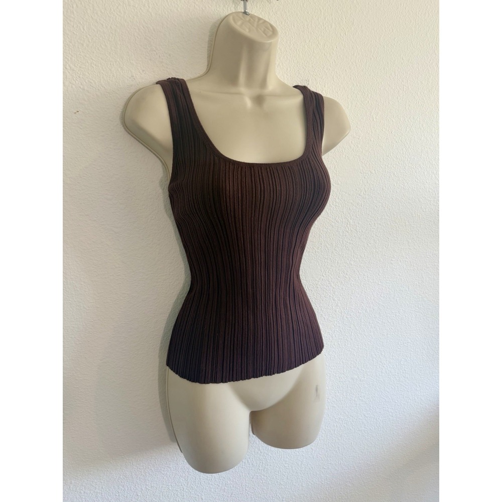 Madewell Sweater Tank Sz L‎ Signature Scoop Neck Ribbed Knit Chocolate Brown - Picture 3 of 6